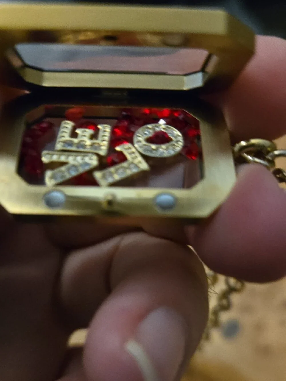 Origami Owl Gold-Tone Floating LOVE Locket Necklace With Red Crystals